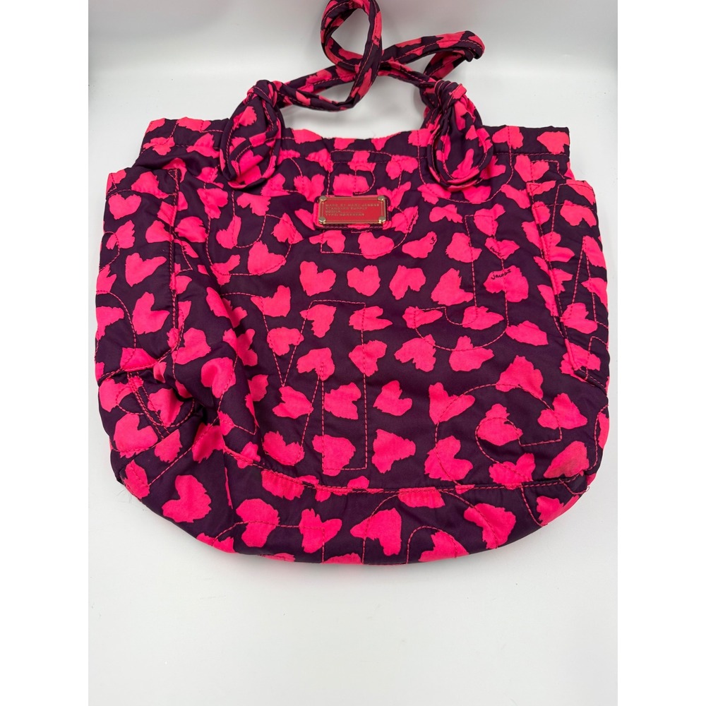 Marc by Marc Jacobs Quilted Nylon Heart Print Tote Bag Pink Purple Workwear
